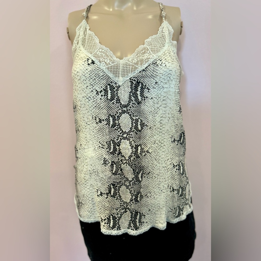 Love stitch women’s Lux lace trim, snake print cami